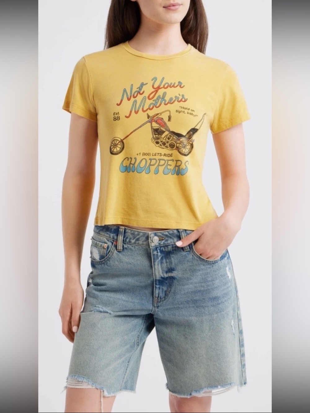 NWT! Daydreamer Not Your Mother's Chopper Baby Tee Size Large Yellow Honey